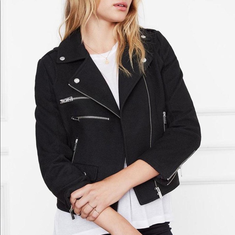 ANINE BING BLACK FELT BIKER MOTO JACKET ZIPPERS NEW With TAGS Large